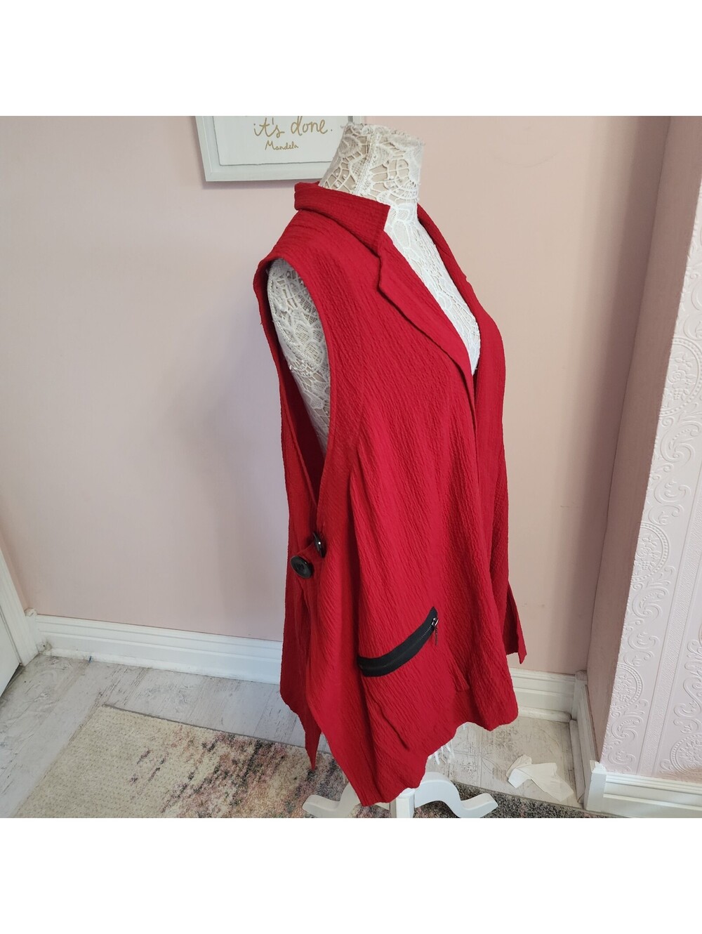 Ali Miles Red Sleeveless Open Front Vest Jacket Size 2X